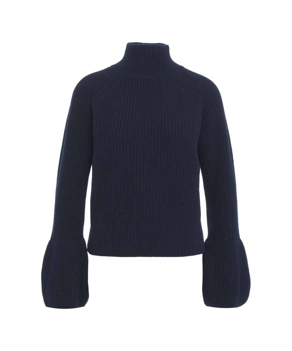 Jucca Ribbed Mock Neck Knitwear Sweater With Voluminous Cuffs