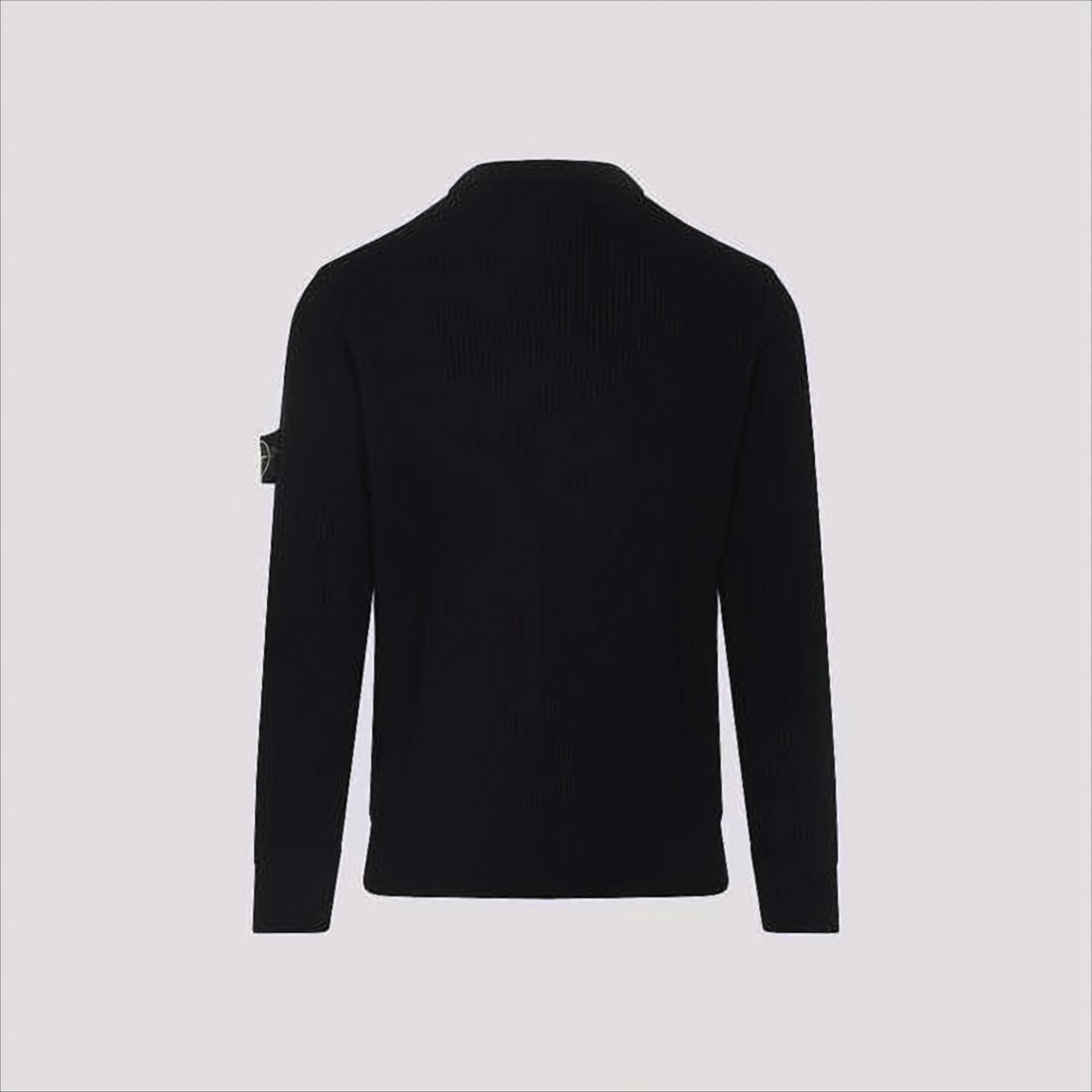 Stone Island Ribbed Knit Black Sweater With Distinctive Sleeve Patch