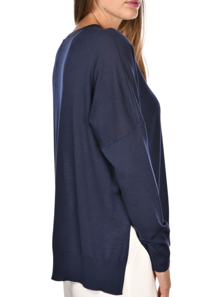 Gran Sasso Blue Relaxed Asymmetrical Wool Sweater