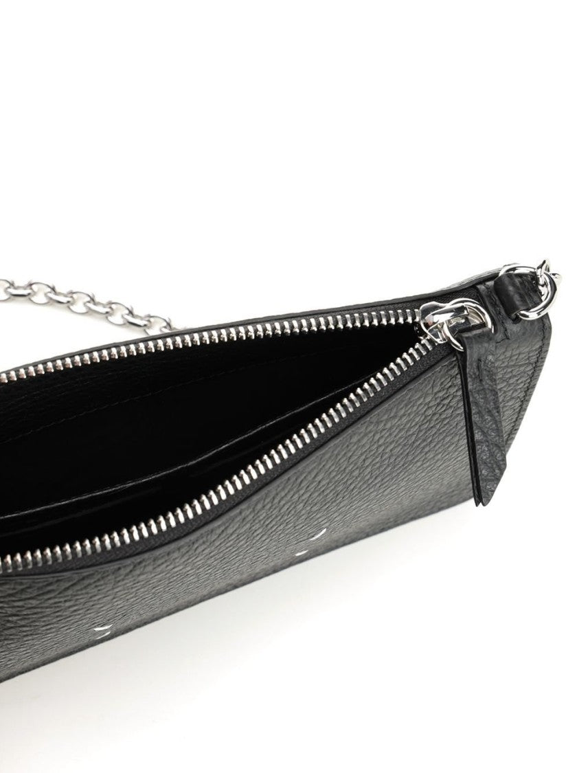 Maison Margiela Textured Calfskin Leather Wallet With Zipper Closure And Chain