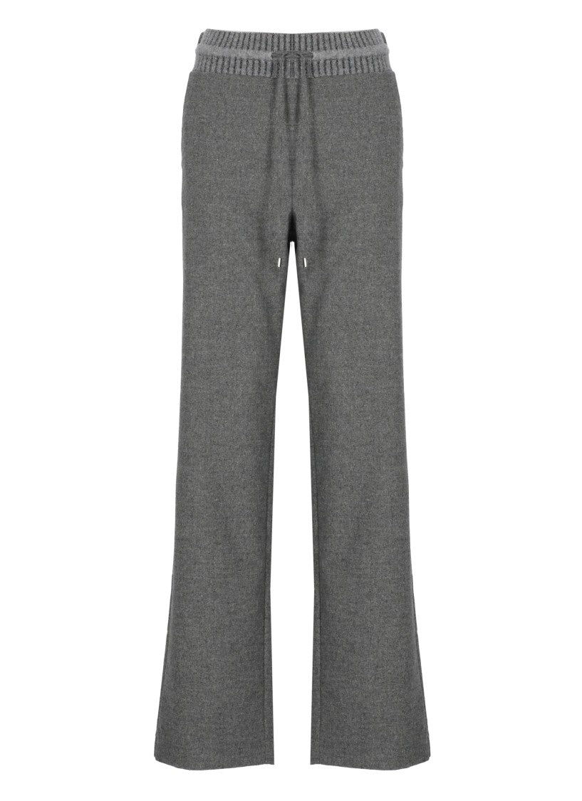 D. Exterior Grey Drawstring Wool-Blend Straight-Leg Pants