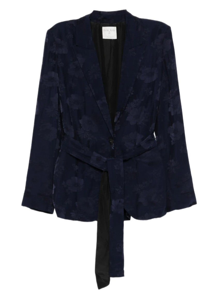 Forte Forte Single-Breasted Floral Jacquard Jacket With Tailored Waistbelt