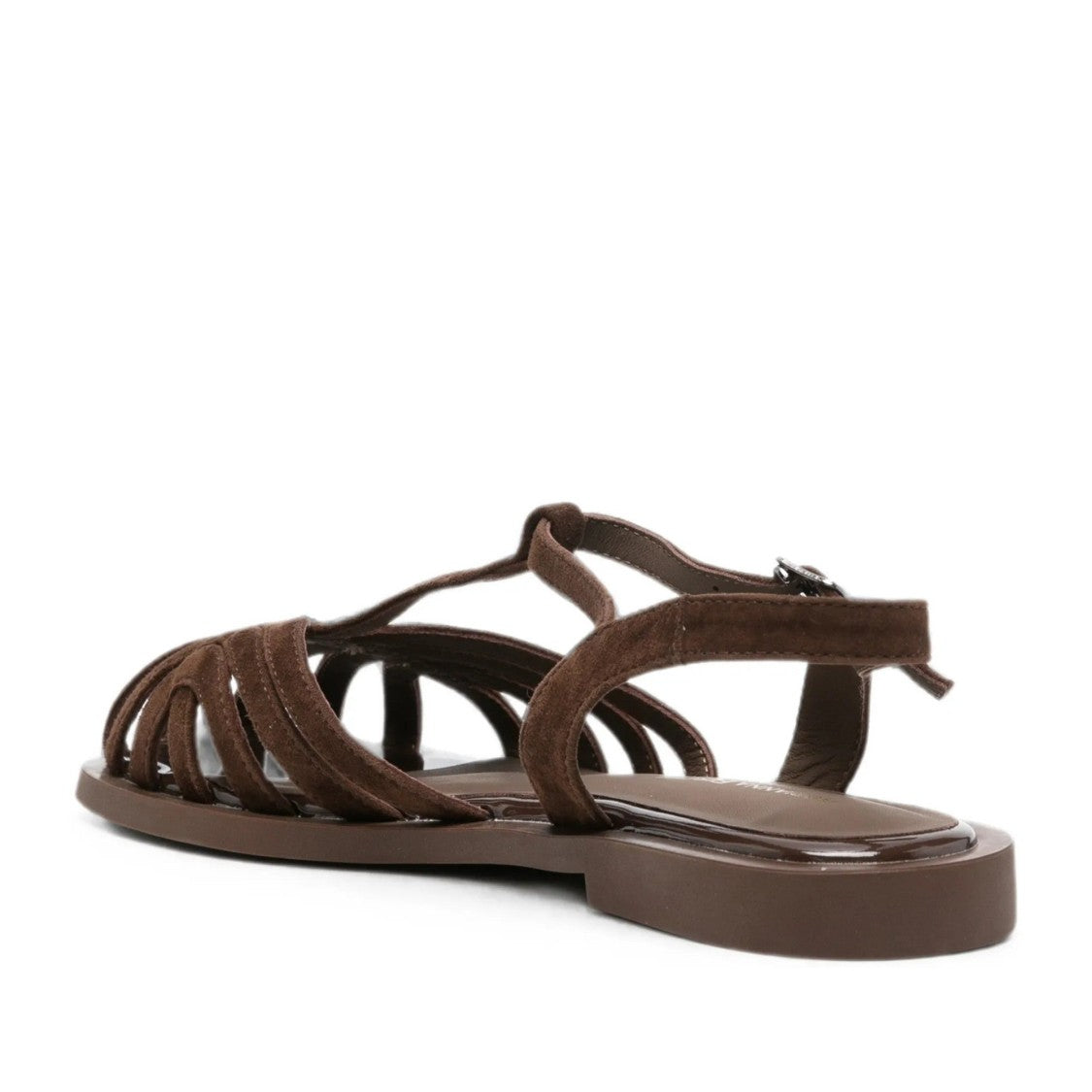 Adrianna Feretti Brown Curved Straps Ankle Buckle Suede Sandals