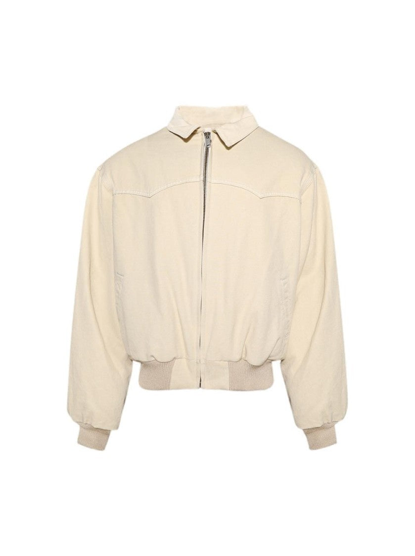 Maison Margiela Boxy Fit Beige Sports Jacket With Corduroy Collar And Ribbed Trim