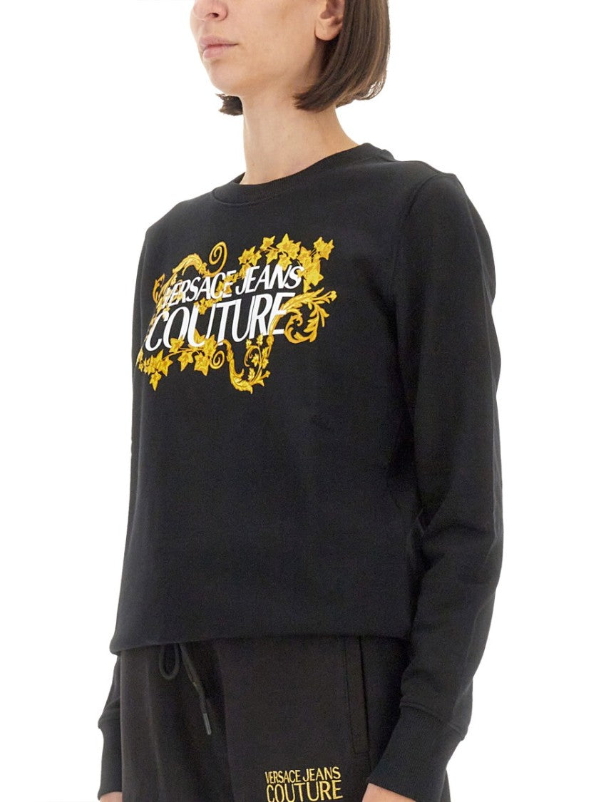 Versace Jeans Couture Black Sweatshirt With Bold Logo Graphic
