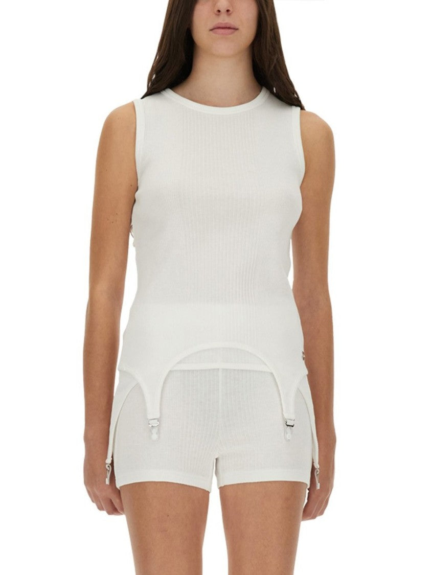 Jean Paul Gaultier Sleeveless Ribbed Knit Top With Garter Hem Detail
