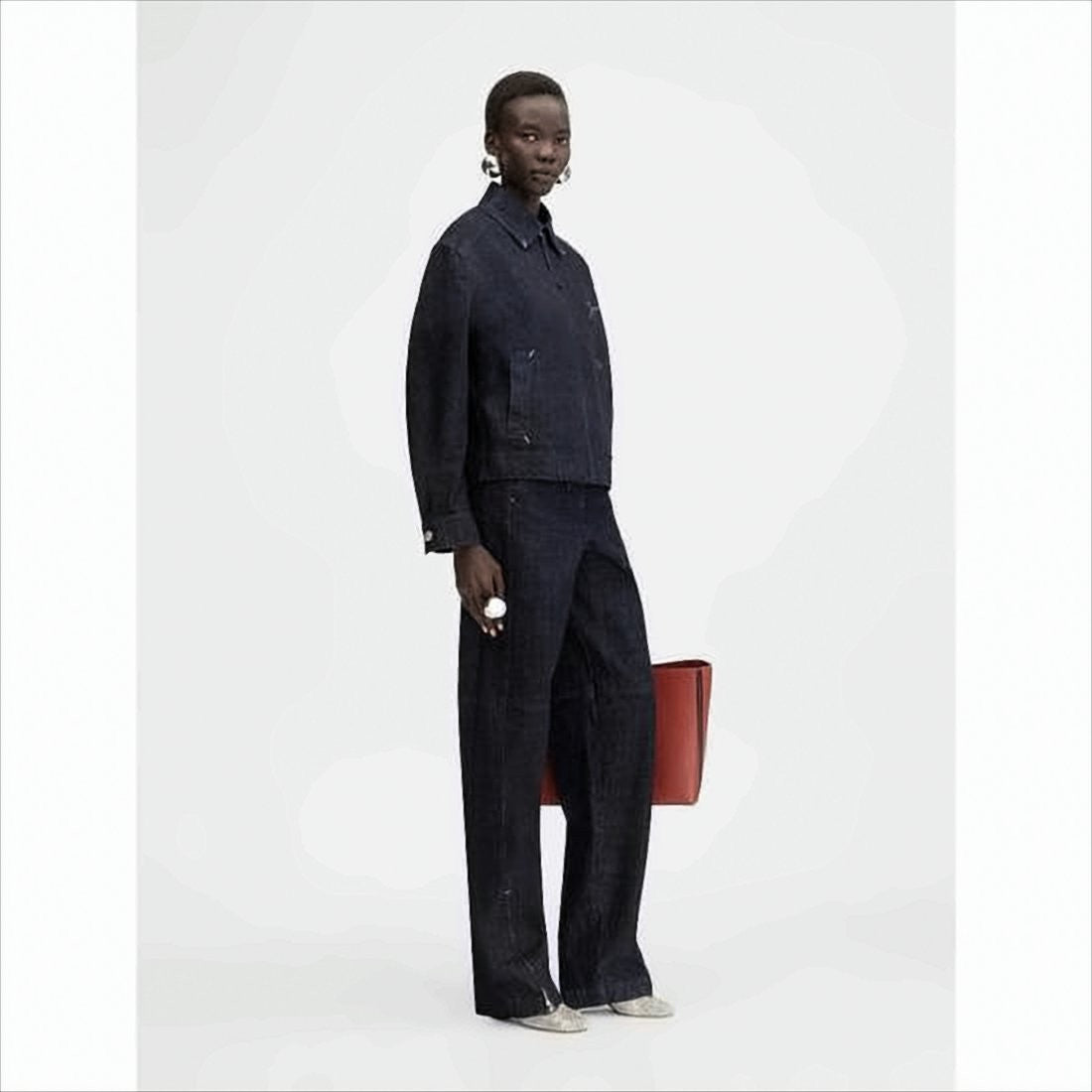 Jacquemus Dark Indigo Denim Jacket With Front Zipper And Logo