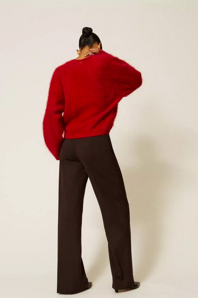 Twin-Set Dark Brown Wide-Leg Polyester-Blend Pants
