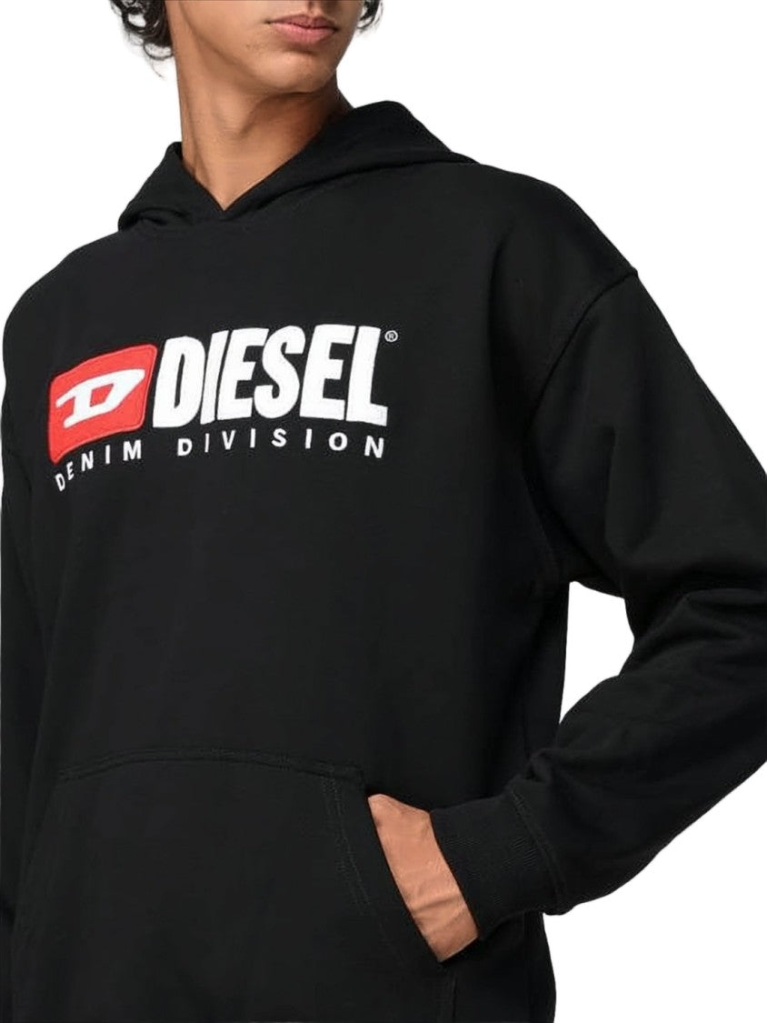 Diesel Black Hoodie With Bold Logo And Front Kangaroo Pocket