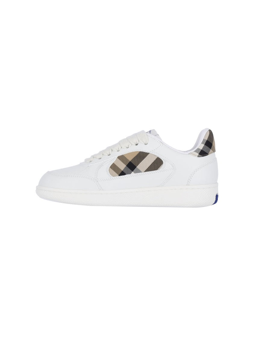 Burberry Low-Top Sneakers In Smooth White Calf Leather With Iconic Check Details
