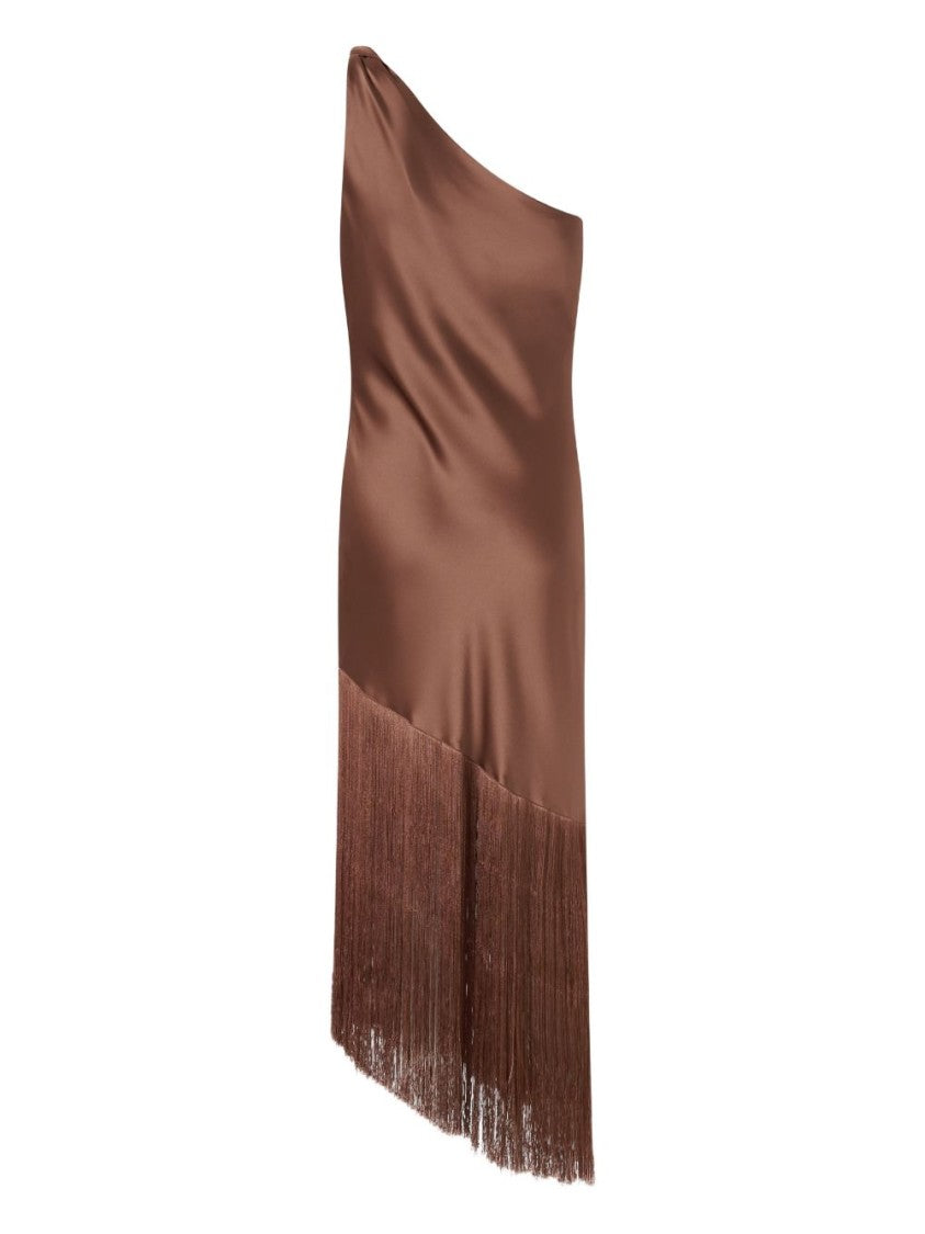 Pinko One-Shoulder Midi Dress With Fringe Detail