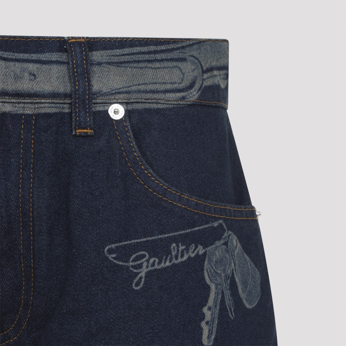 Jean Paul Gaultier Dark Blue Denim Jeans With Faded Graphic Details