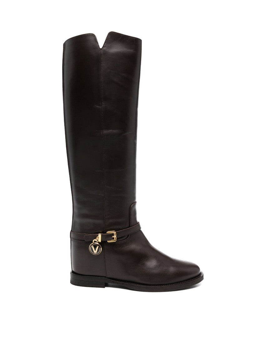 Via Roma 15 Knee-High Charm Boots With Decorative Buckle Detail