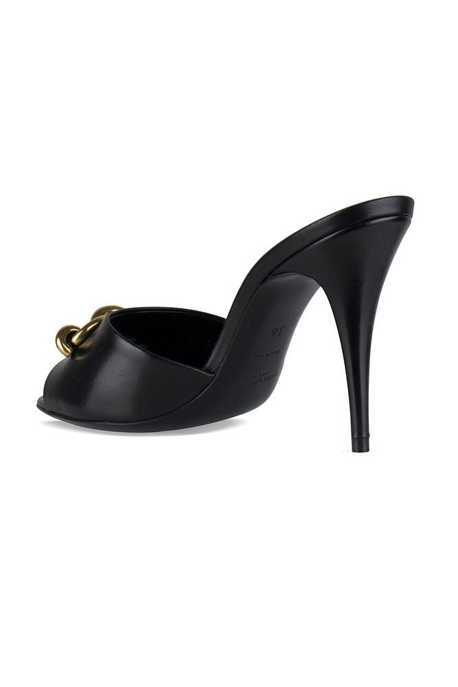 Saint Laurent Black Leather Mules With Gold Chain Links