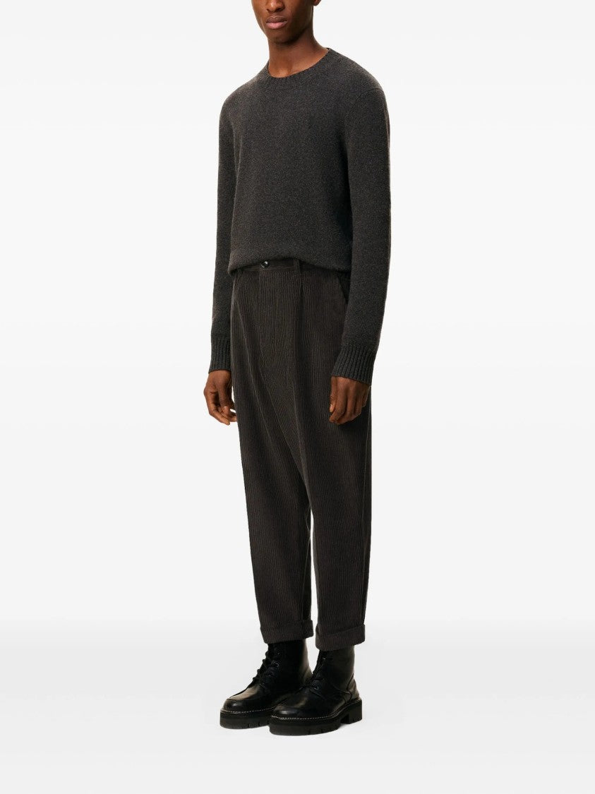 Ami Charcoal Grey Corduroy Pleated Cuffed Trousers