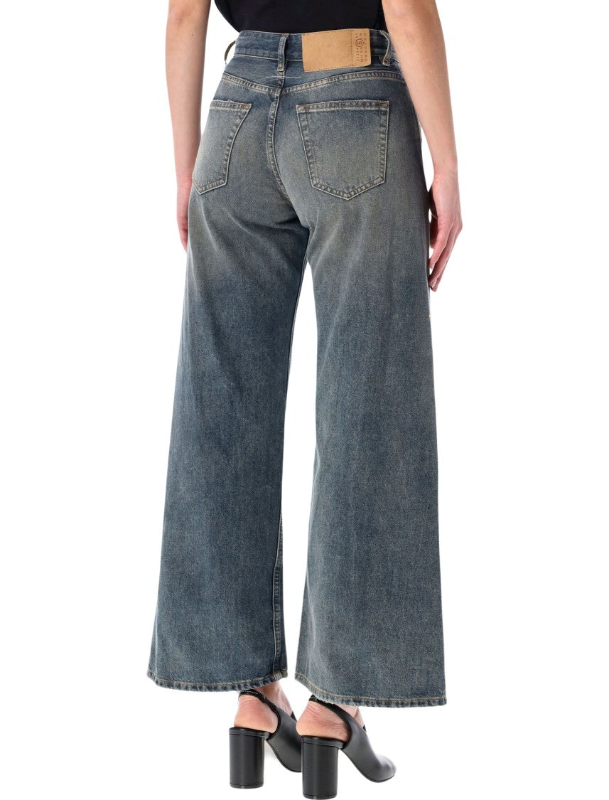 Mm6 By Maison Margiela Distressed Wide-Leg Jeans