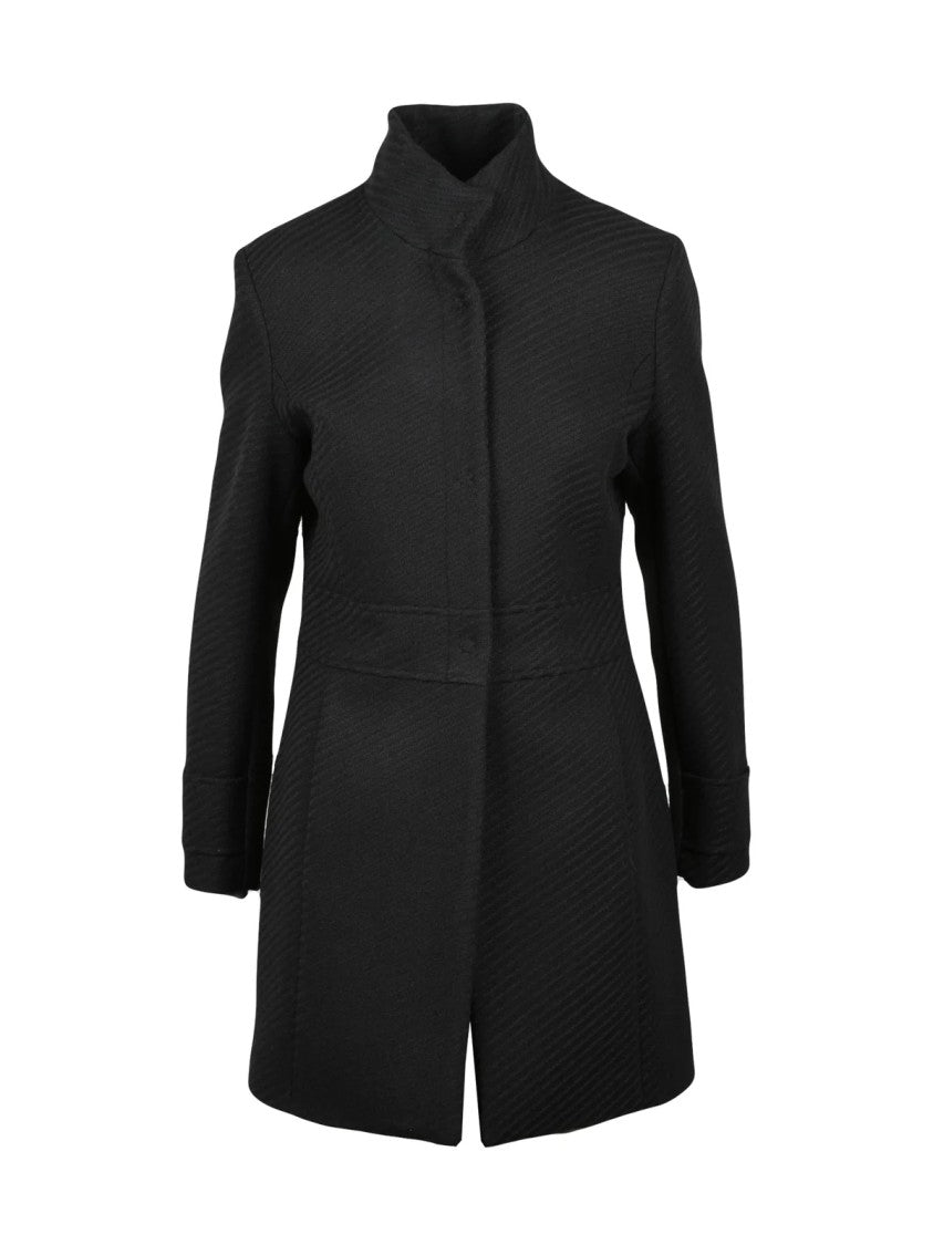Lakore Black High-Collar Wool-Blend Coat