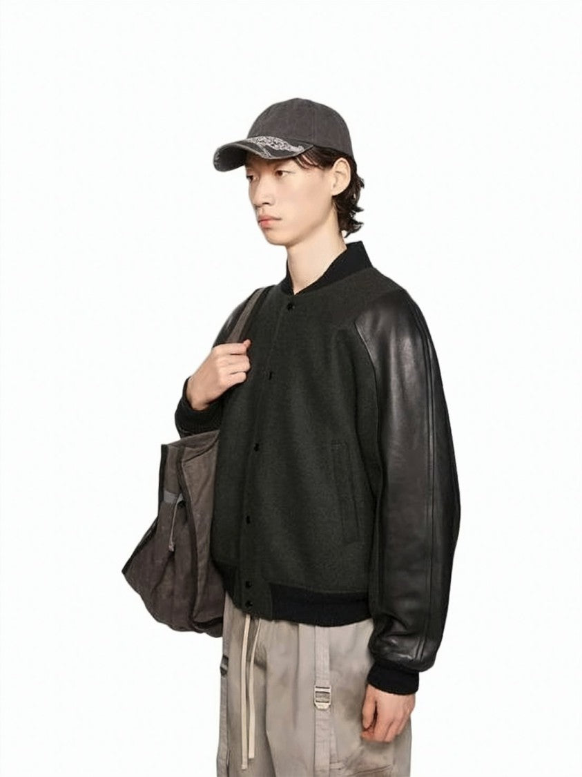Acne Studios Contrast Lambskin Leather And Wool-Blend Bomber Jacket