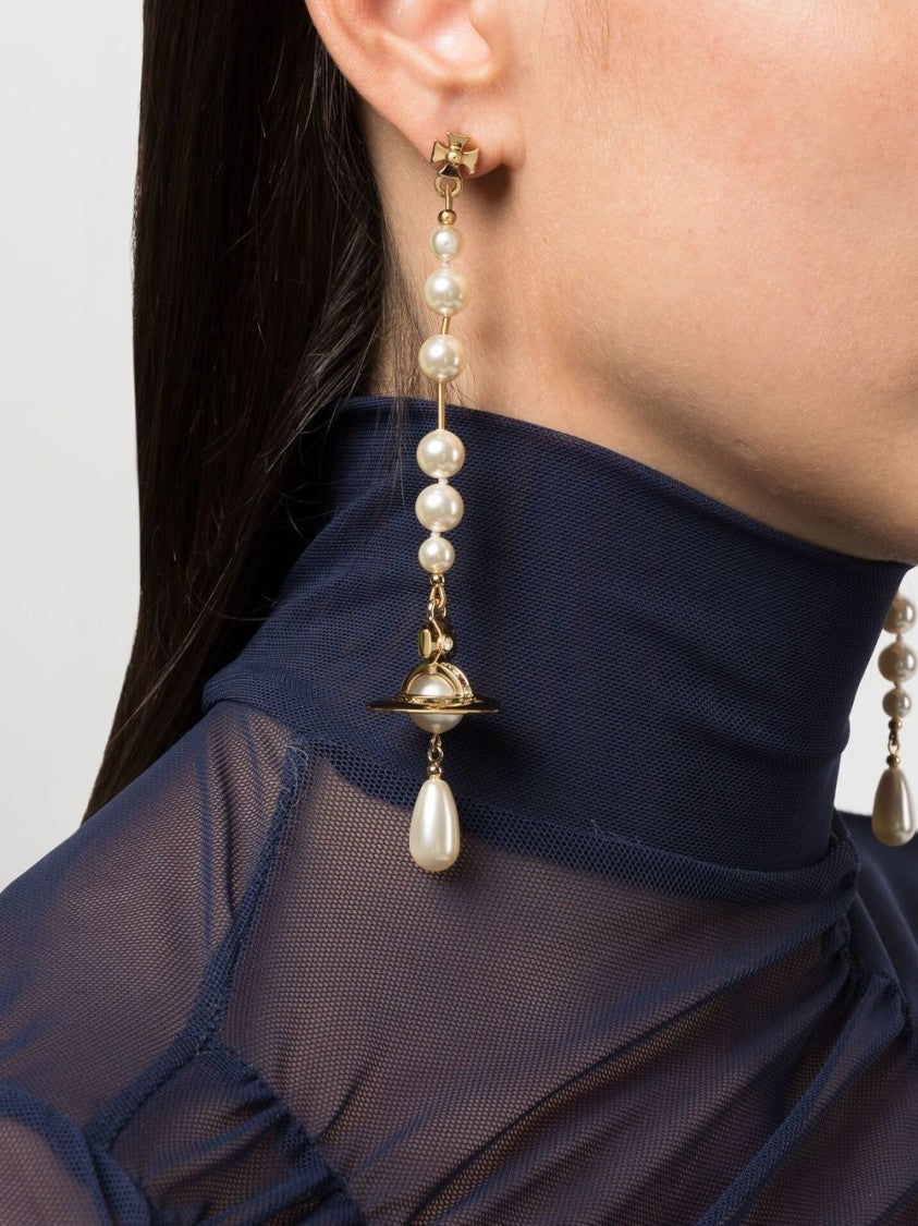 Vivienne Westwood Ornate Pearl Drop Earrings With Gold-Tone Chain
