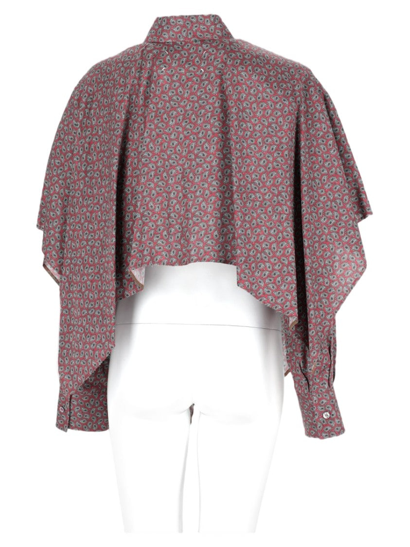 Maison Margiela Burgundy Asymmetrical Draped-Sleeve Patterned Shirt