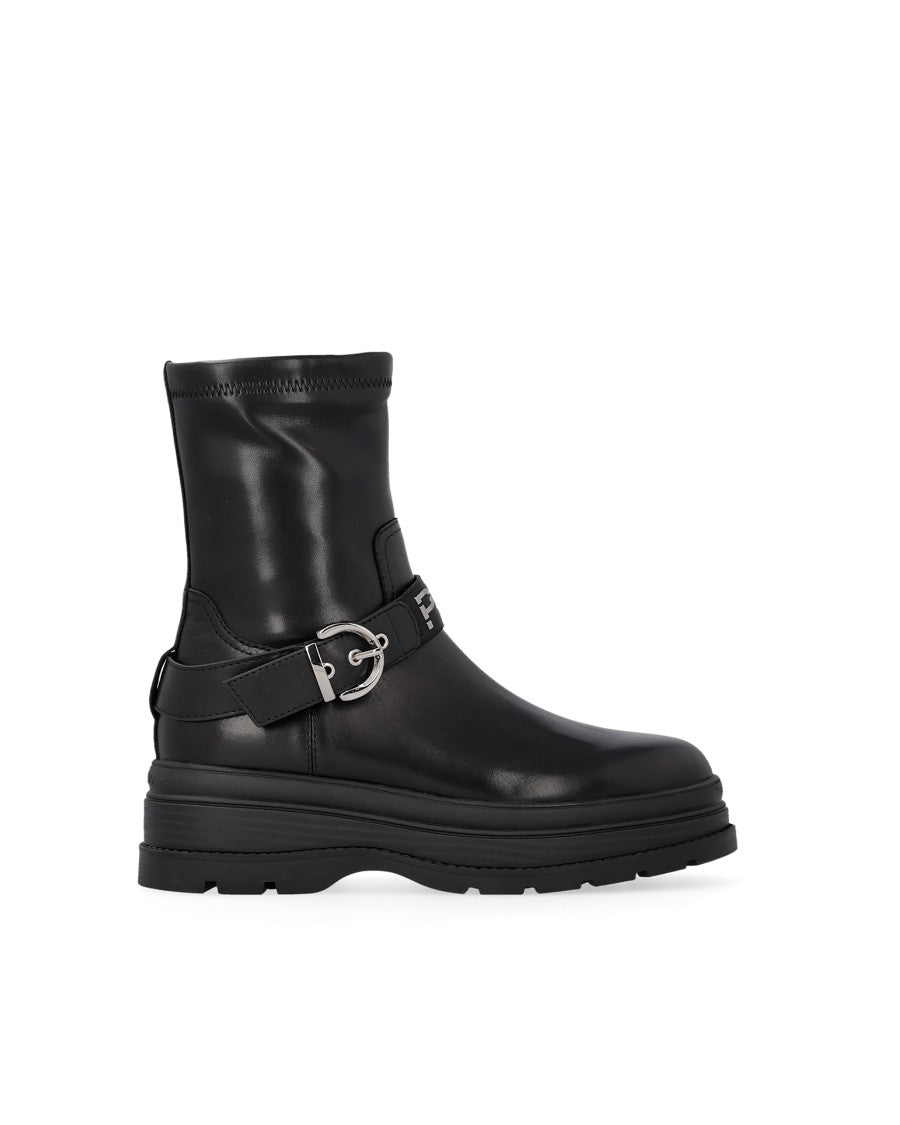 Pinko Black Leather Eva 01 Buckle Boots