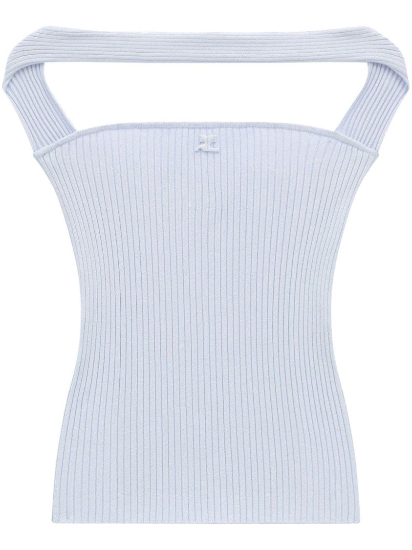 Courrèges Light Grey Ribbed Knit Top