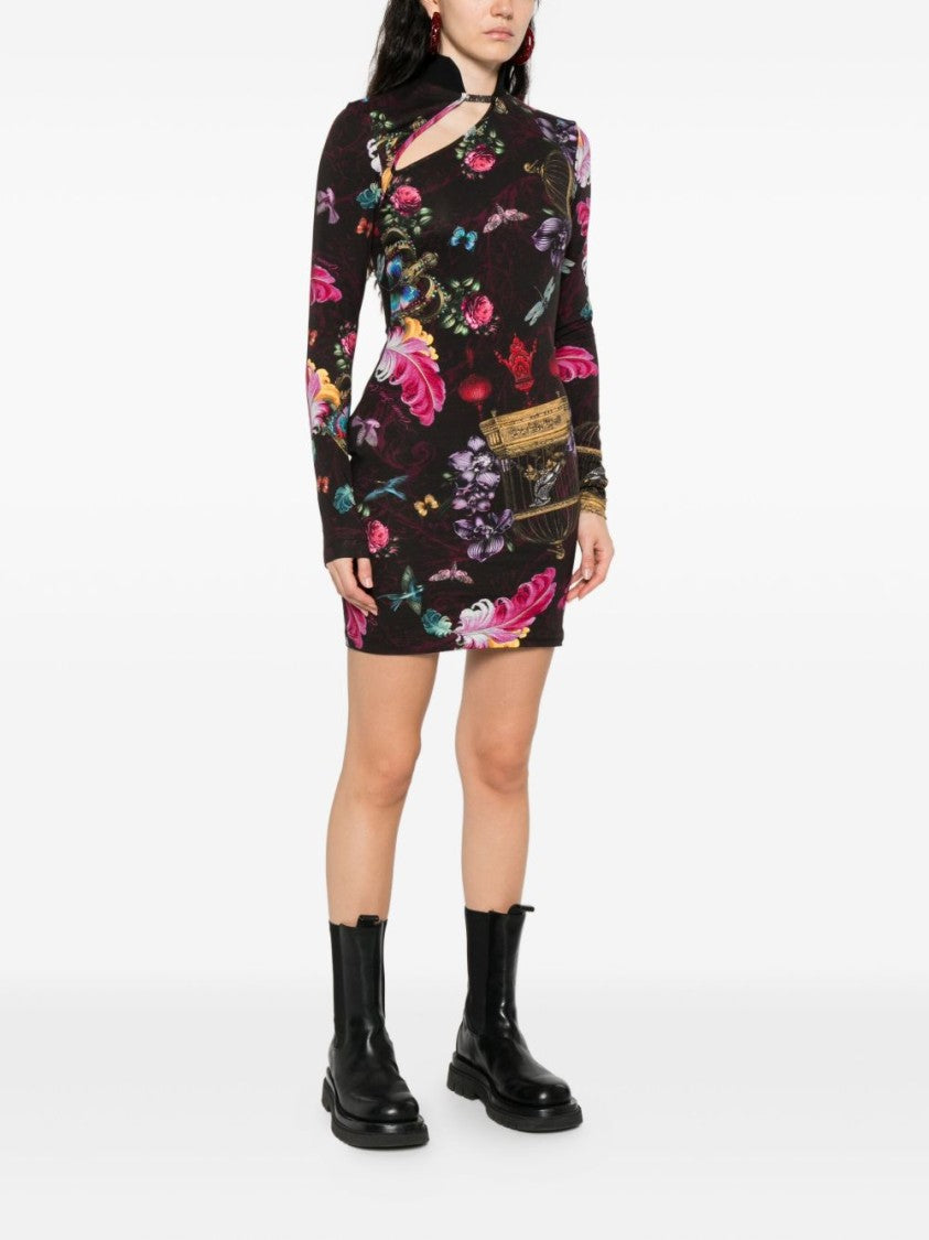 Versace Jeans Couture Fitted Mini Dress With High Neckline