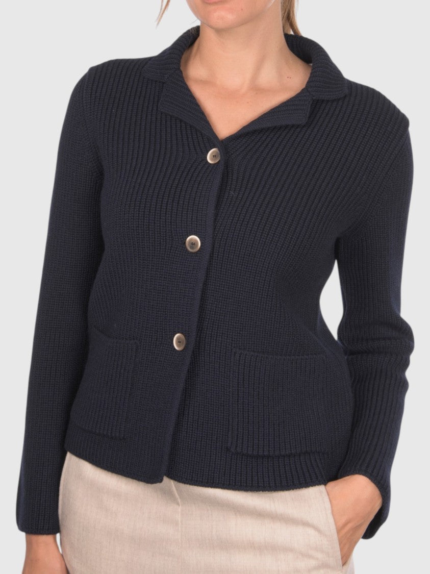 Gran Sasso Pearl Rib Knit Merino Wool Jacket With Patch Pockets