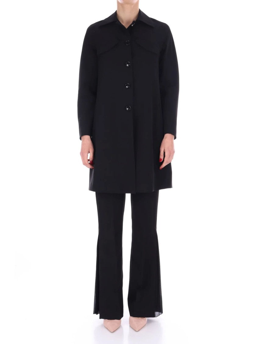 Liu Jo Straight Black Viscose Coat Flap Pockets