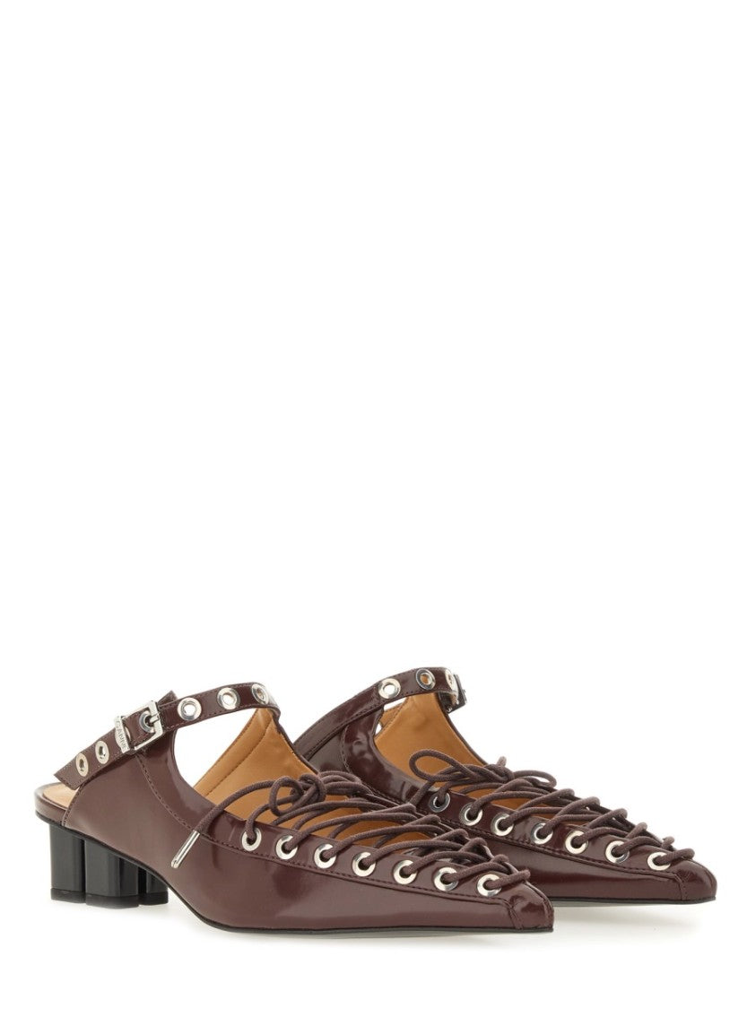 Ganni Burgundy Lace-Up Mules