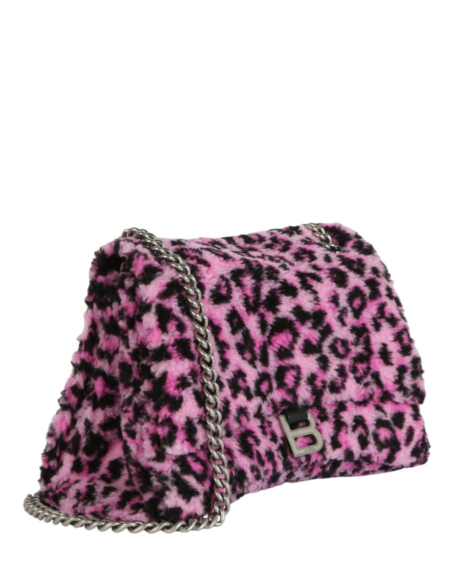 Balenciaga Medium Shearling Chain Bag With Leopard Print Design