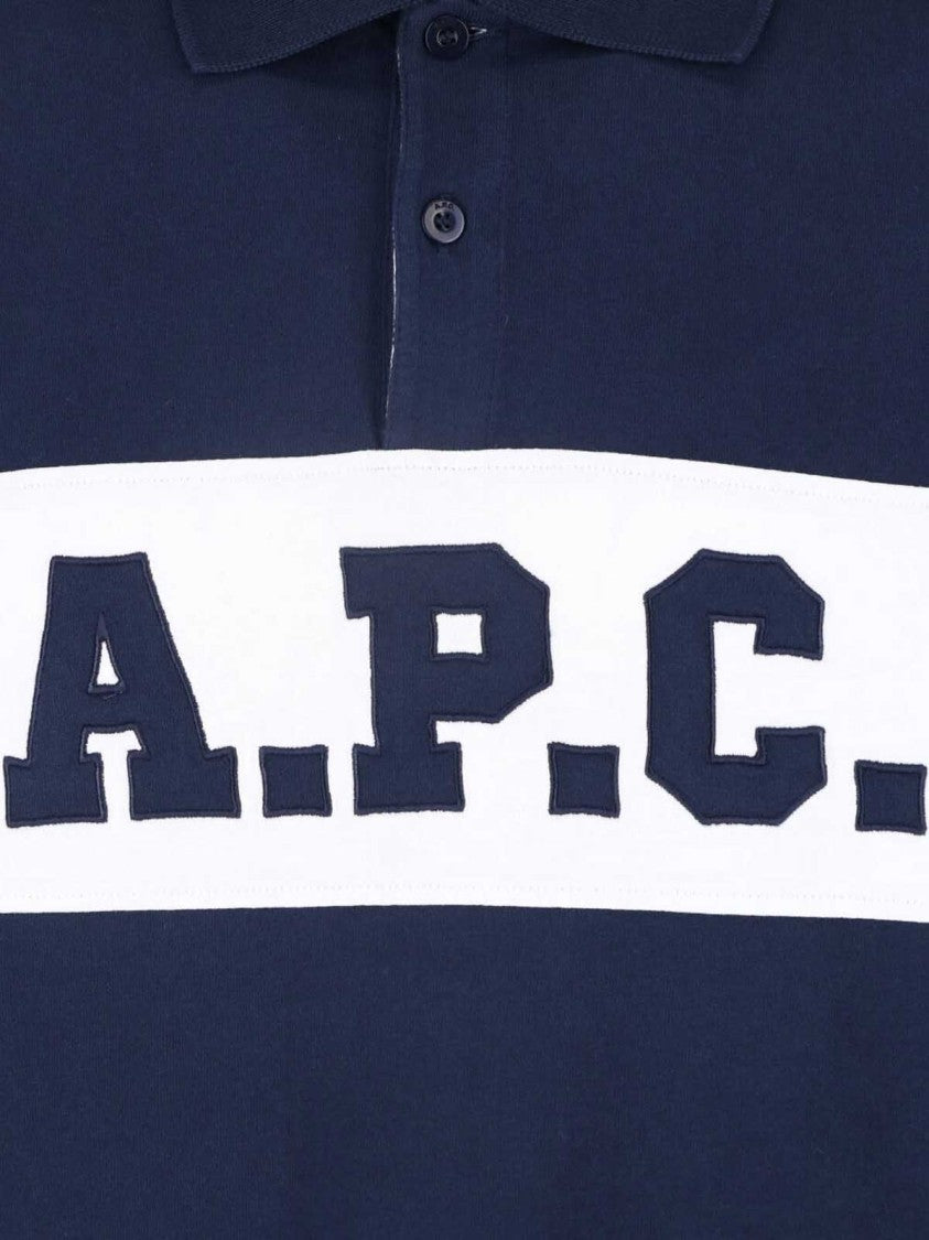 A.P.C. Blue Cotton Long-Sleeve Logo T-Shirt