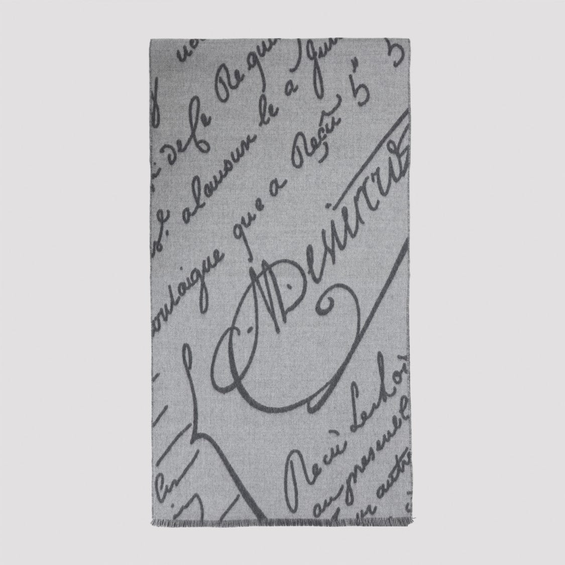 Berluti Scritto Jacquard Wool Scarf With Fringed Hems