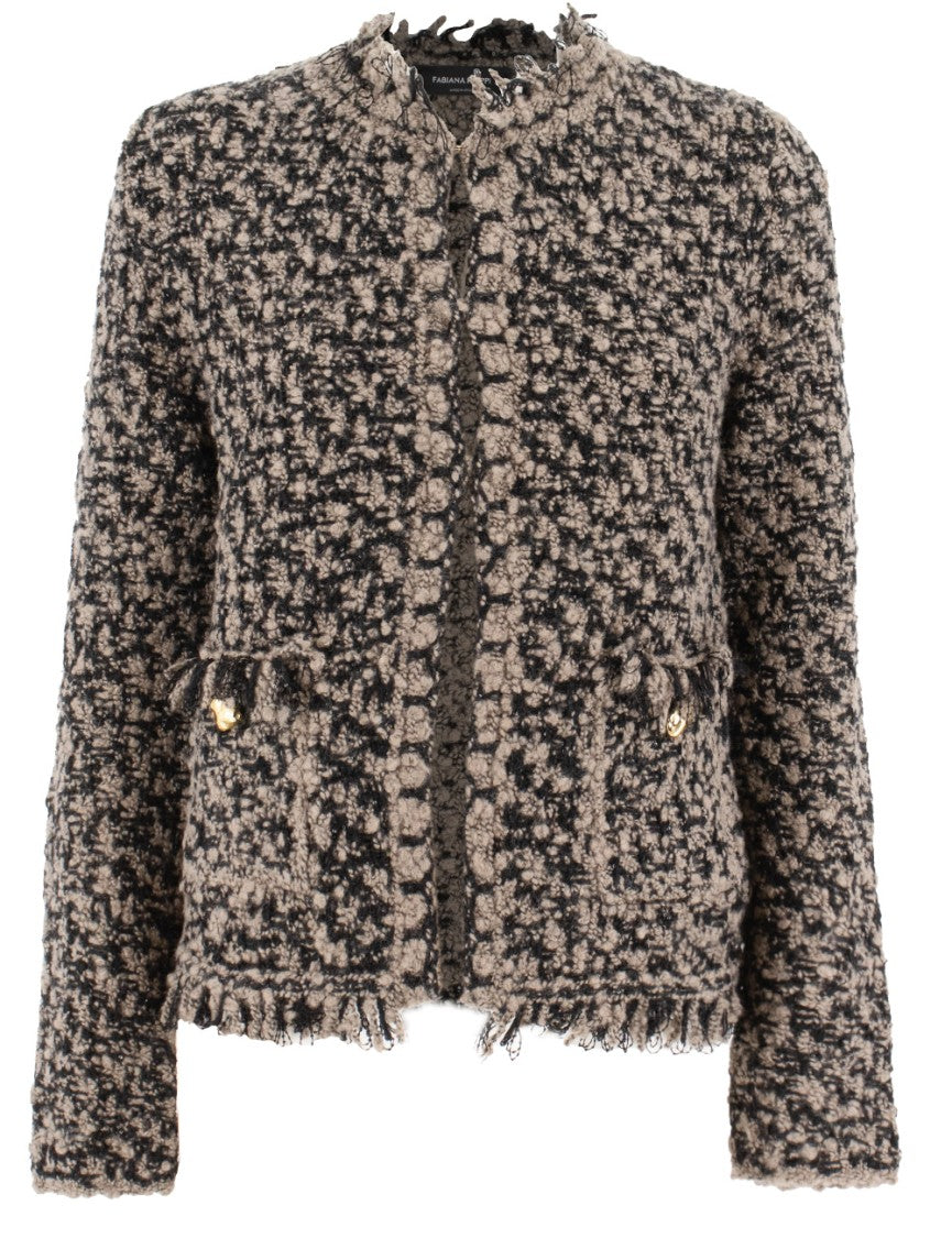 Fabiana Filippi Textured Tweed Jacket With Jewelled Button Accents