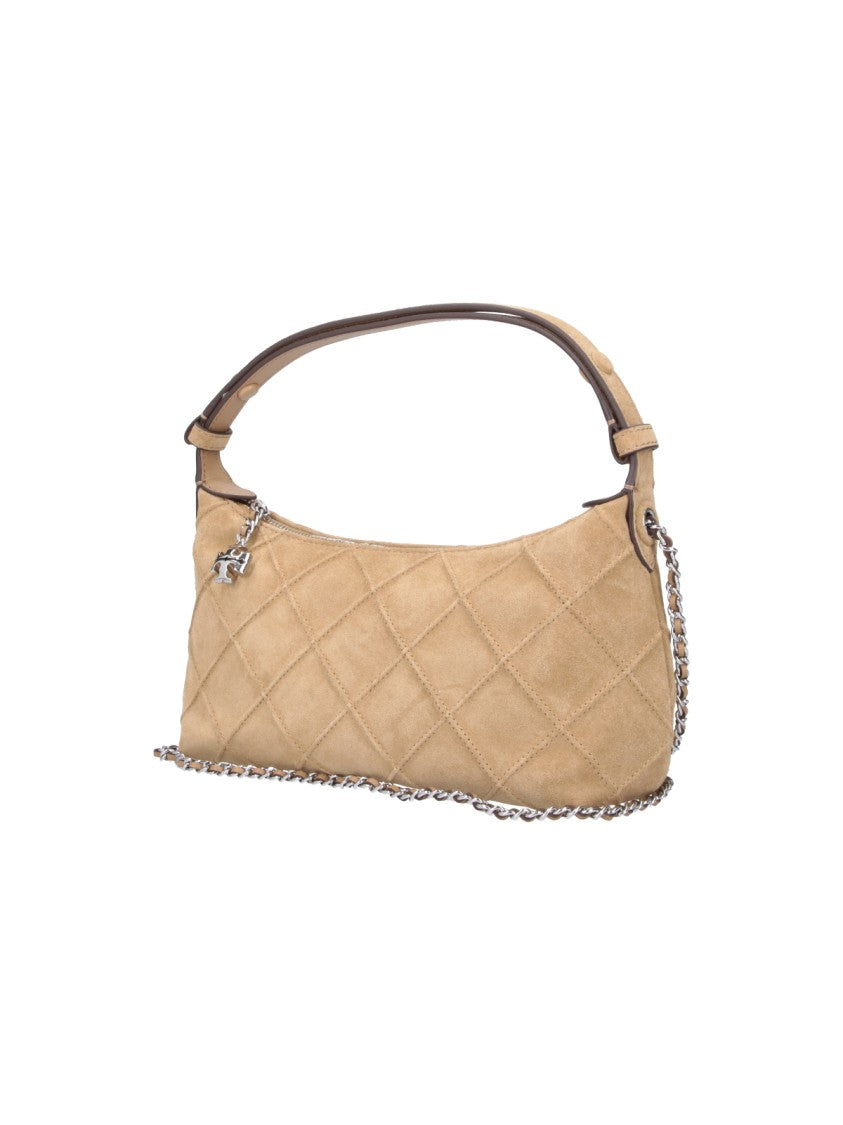 Tory Burch Quilted Calf Suede Shoulder Pouch With Chain Strap