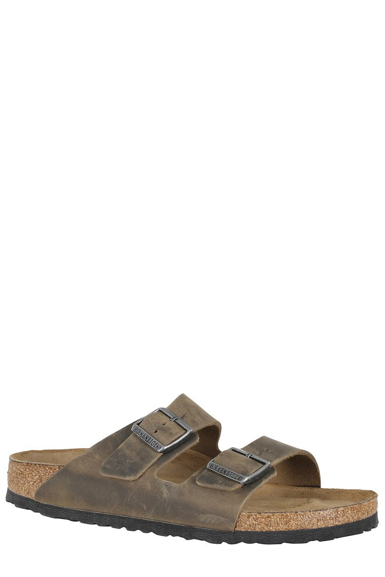 Birkenstock Khaki Arizona Sfb Double-Strap Oiled Leather Sandals