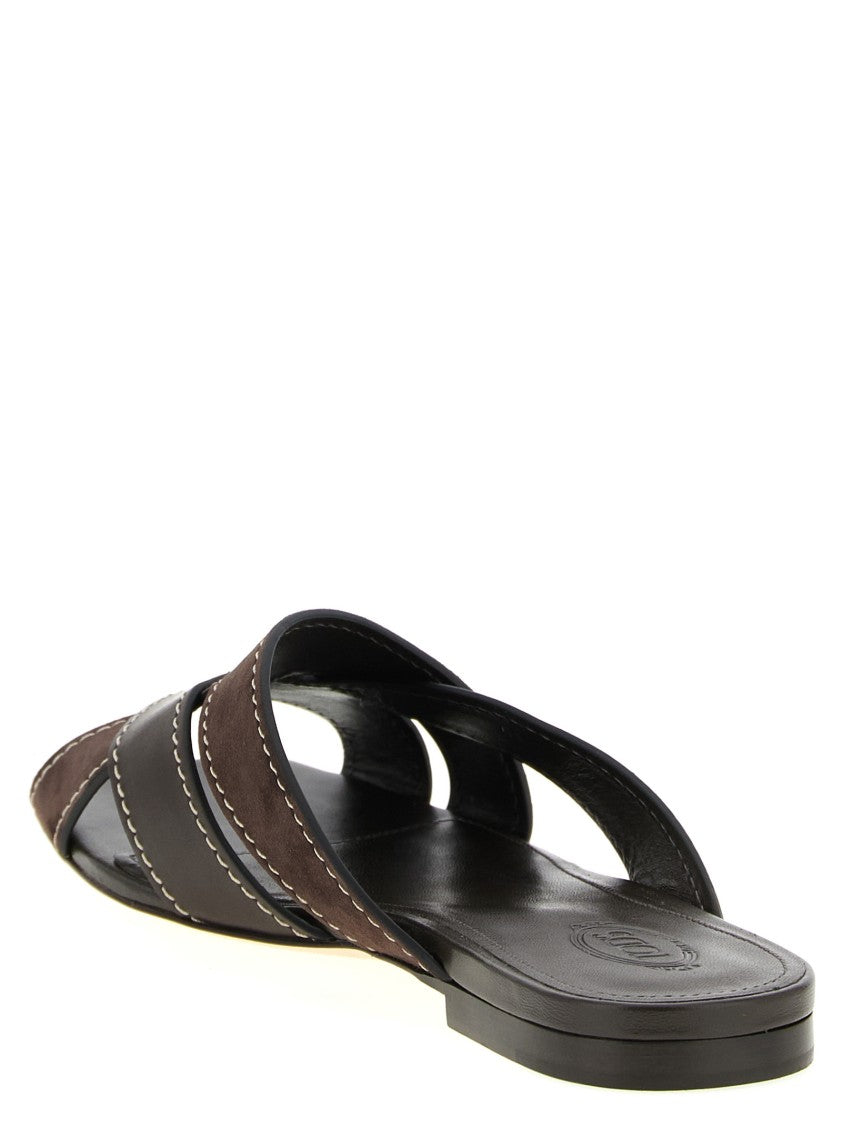 Tod's Weaved Sandals With Square Toe And Contrast Stitching