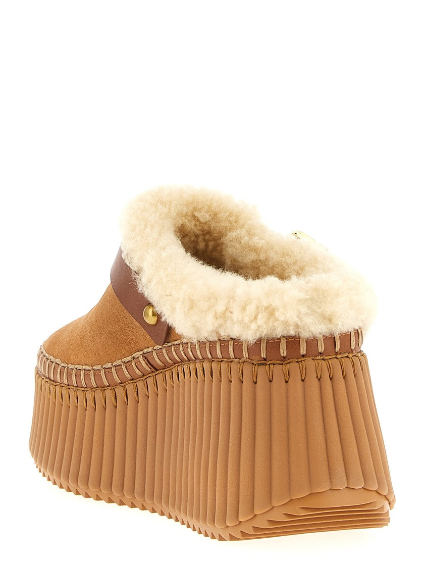 Chloé Suede 'Nama' Sabots With Shearling Lining