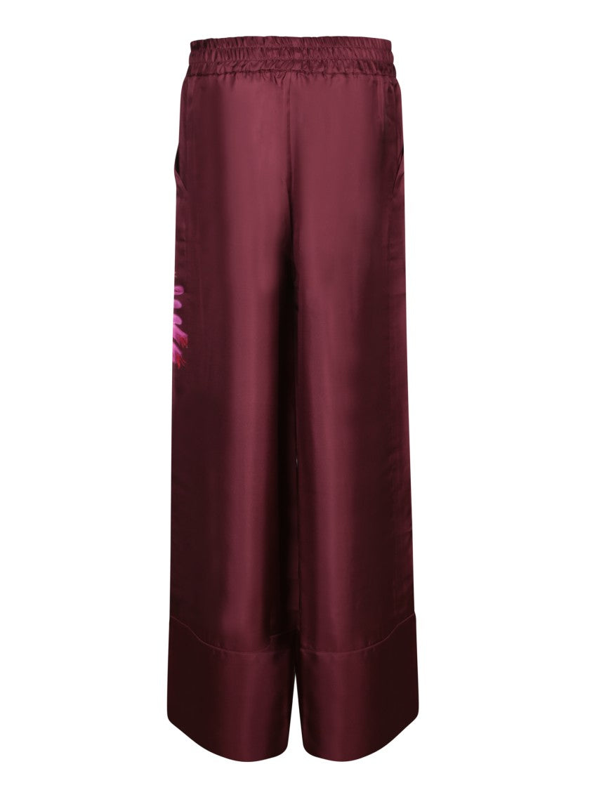 Pierre-Louis Mascia Wide-Leg Bordeaux Trousers With Floral Print