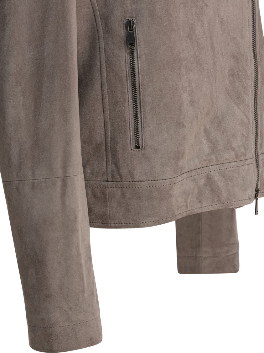 Brunello Cucinelli Soft Grey Leather Jacket