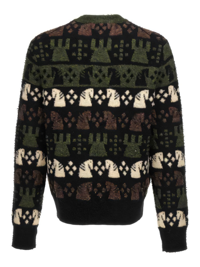 Burberry Horse Motif Patterned Wool Blend Sweater