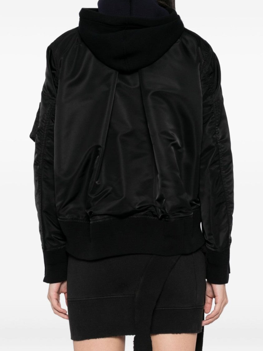 Sacai Matte And Shiny Black Sweatshirt With Zip Details