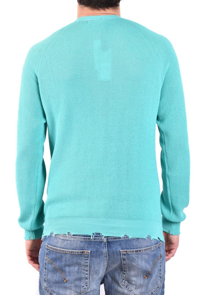 Laneus Ribbed Cotton Knit Sweater Distressed Finish