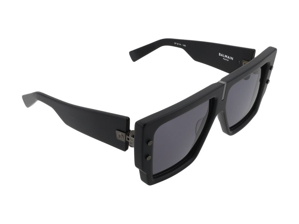 Balmain Black Glossy Rivet Detail Square Frame Sunglasses