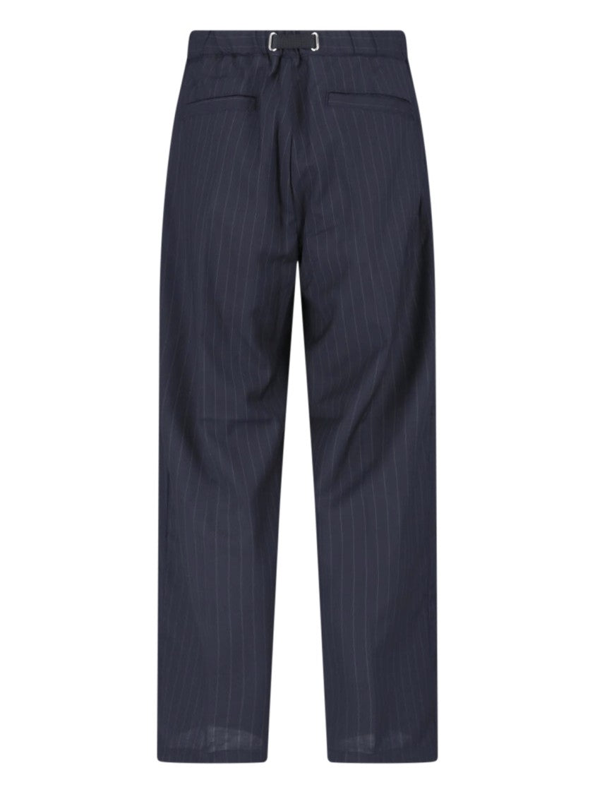 White Sand Black Pinstripe Straight-Leg Wool Trousers
