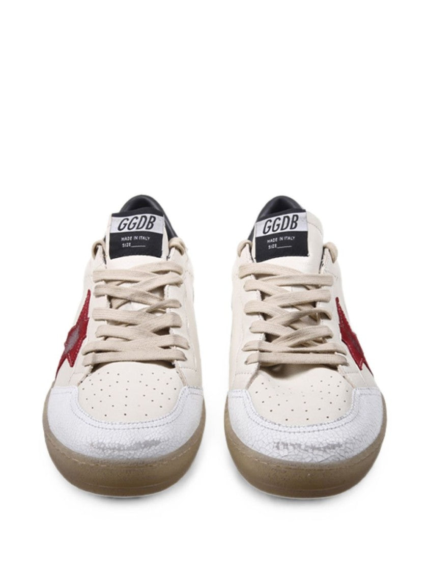 Golden Goose Cream Red Accent Silk Nylon Low-Top Sneakers