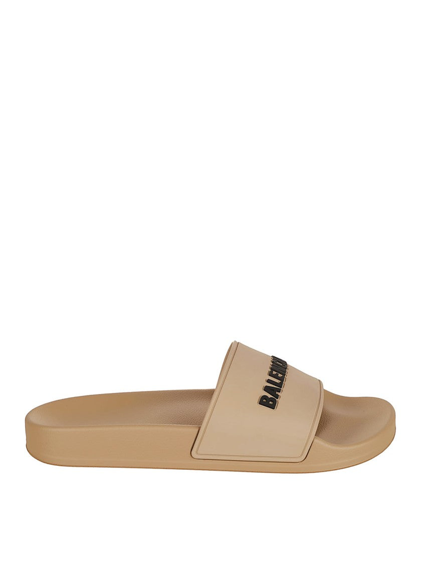 Balenciaga Minimalist Beige Rubber Sandals With Printed Logo