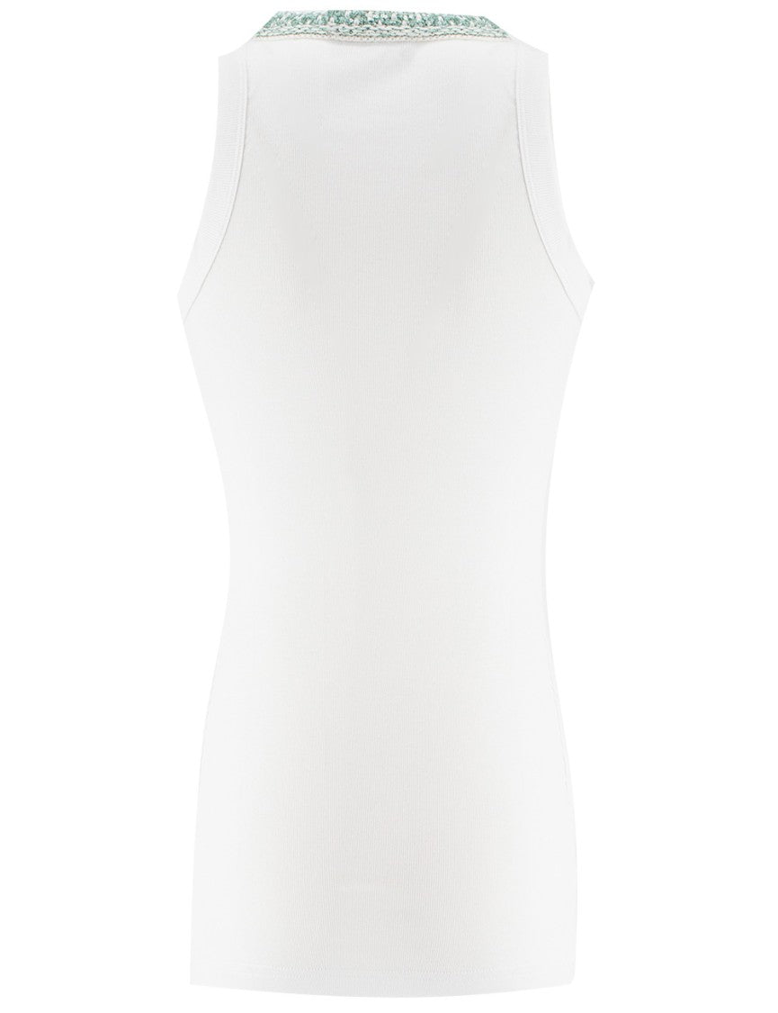 Fabiana Filippi Ribbed Cotton Top With Sequined Neckline