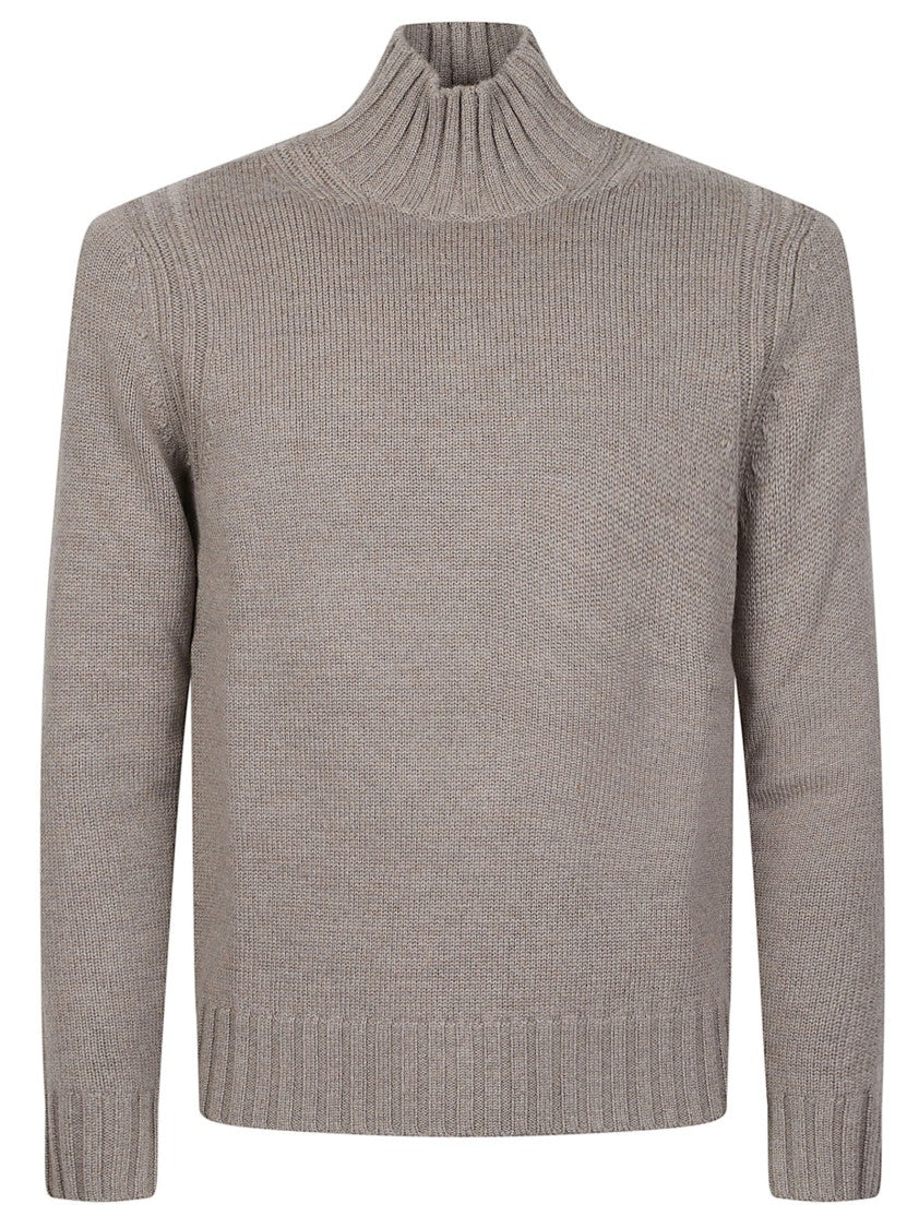 Ballantyne Plain Ribbed High-Neck Wool Sweater