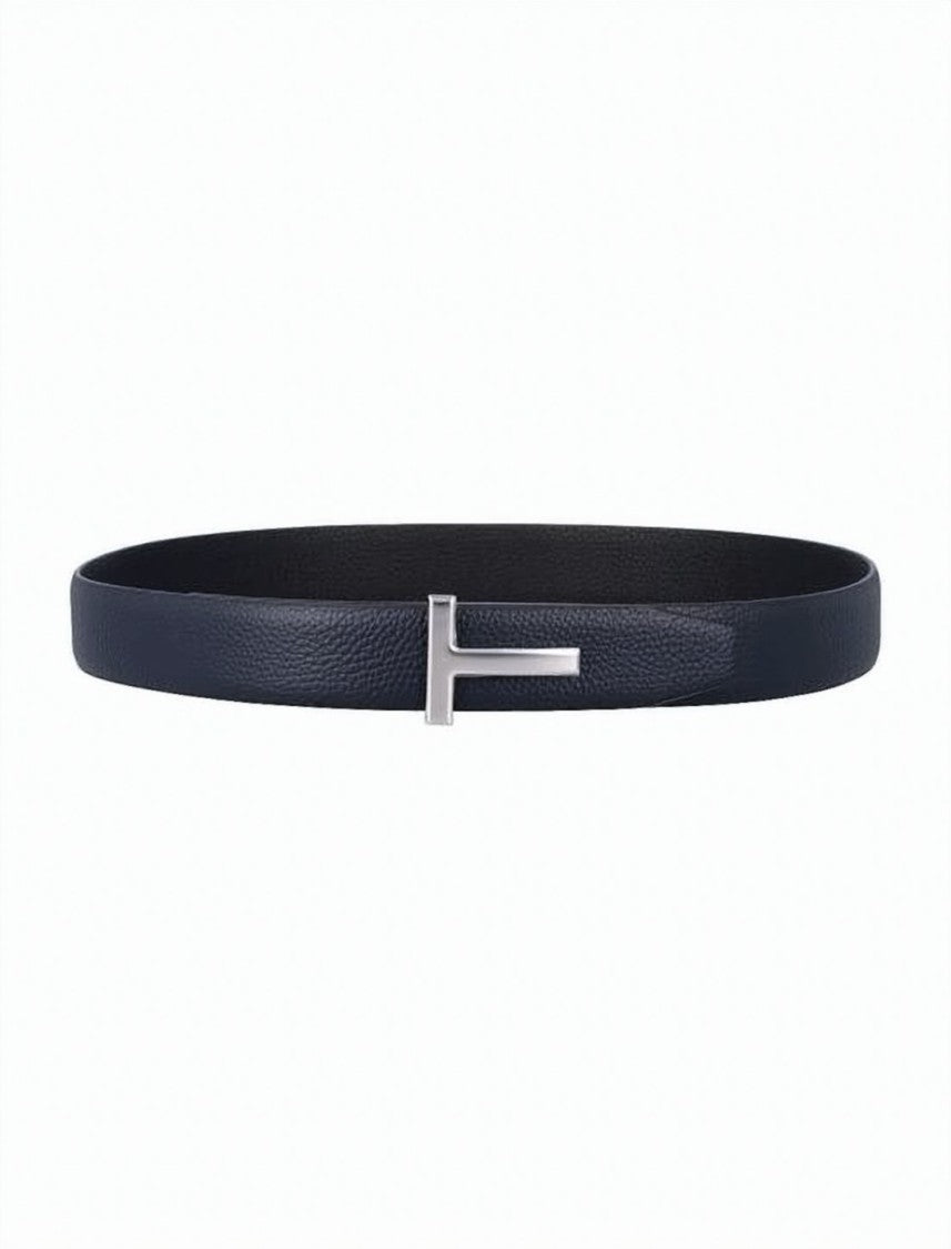 Tom Ford Reversible Buckle T Belt In Textured Calfskin